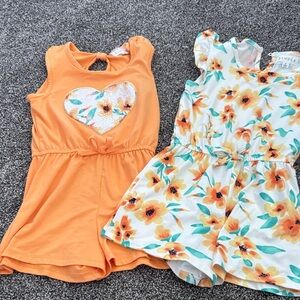 btween Orange Heart and Floral Romper Set